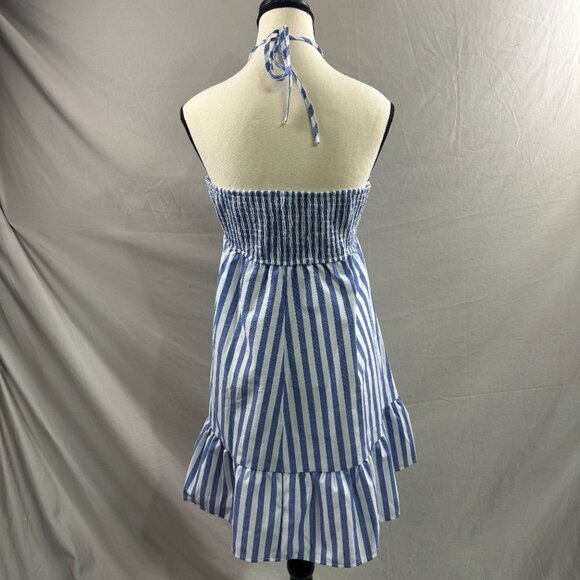 Blue Vertical Stripe Halter Neck Dress - Picture 8 of 8